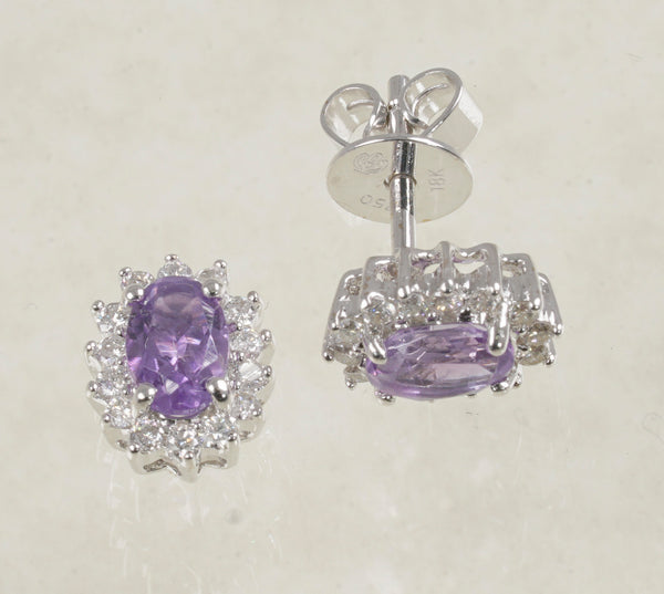 18K WHITE GOLD DIAMOND EARRINGS 0.36 CARATS WITH AMETHYST (LE-021)