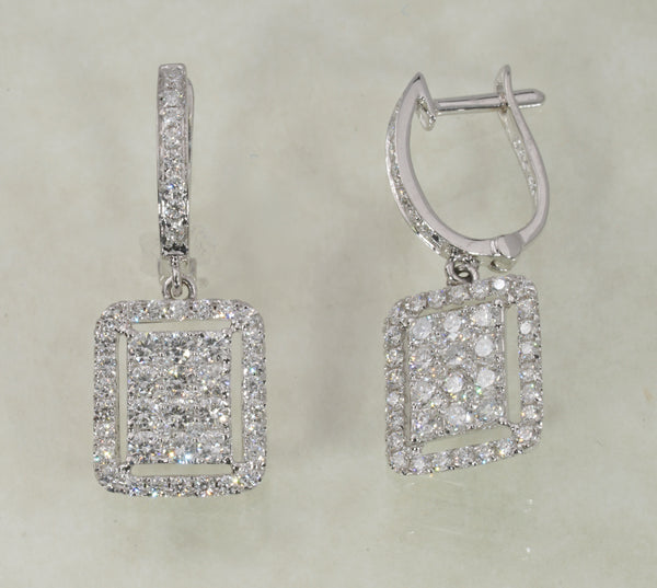 DIAMOND HOOP SQUARE EARRINGS 1.28 CARATS IN 18K WHITE GOLD (LES-1048)