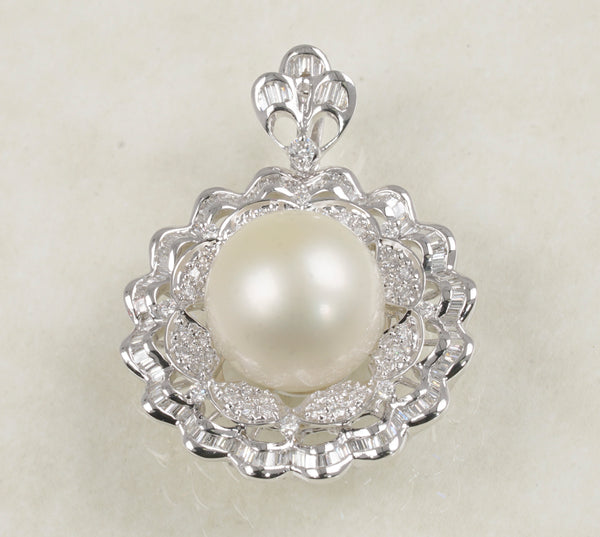 DIAMOND PENDANT WITH PEARL 1.12 CARATS IN 18K WHITE GOLD (LC-079)