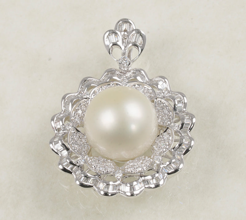 DIAMOND PENDANT WITH PEARL 1.12 CARATS IN 18K WHITE GOLD (LC-079)