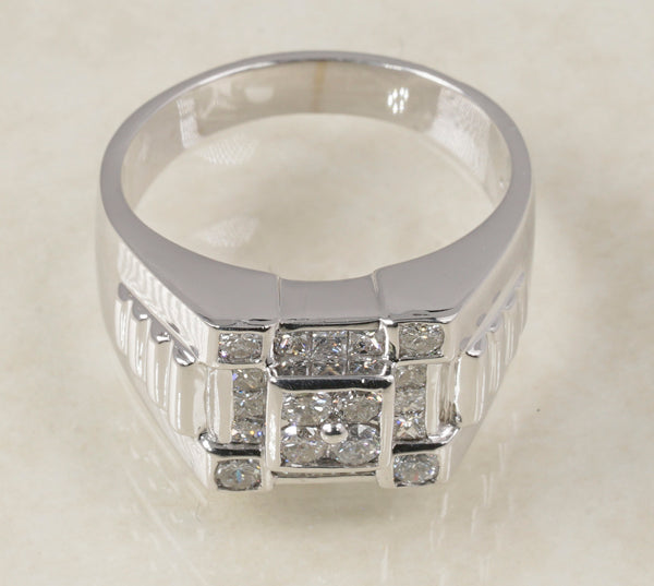BEAUTIFUL DIAMOND MEN'S RING 1.12 CARATS IN 18K WHITE (LR-207)