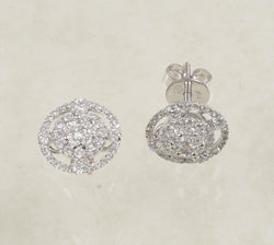 DIAMOND HALO CLUSTER STUD EARRINGS 0.99 CARATS IN 18K WHITE GOLD (LES-710)