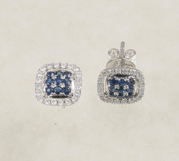 Sapphire Diamond Halo Stud Earrings 0.33 Carats in 18k White Gold (LE-072)
