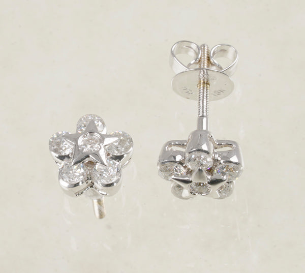 DIAMOND FLOWER STUD EARRINGS 0.85 CARATS IN 18K WHITE GOLD (LE-230)