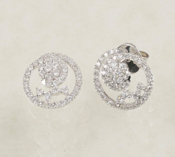 DIAMOND STUD CIRCULAR EARRINGS 1.27 CARATS IN 18K WHITE GOLD (LES-382)