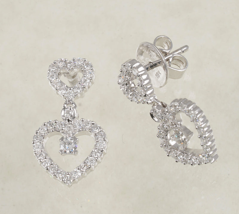 DIAMOND HEART EARRINGS 1.16 CARATS IN 18K WHITE GOLD (LE-386)