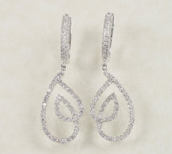 DIAMOND DANGLING HOOP EARRINGS 1.52 CARATS IN 18K WHITE GOLD (LE-424)