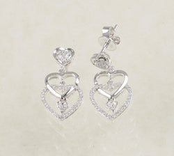 DIAMOND DOUBLE HEART EARRINGS 0.25 CARATS IN 18K WHITE GOLD (LE-431)