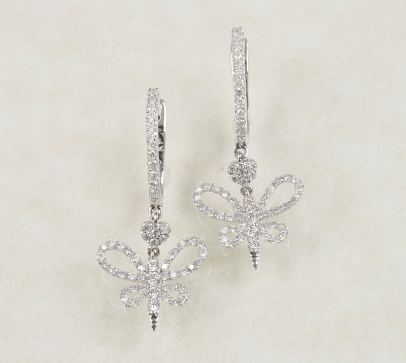 DIAMOND BUTTERFLY DANGLING EARRINGS 1.02 CARATS IN 18K WHITE GOLD (LE-490)