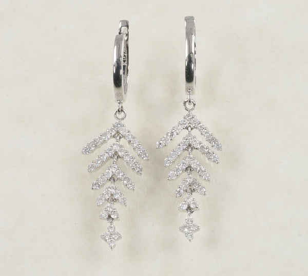 DIAMOND HOOP DANGLING EARRINGS 0.96 CARATS IN 18K WHITE GOLD (LE-497)