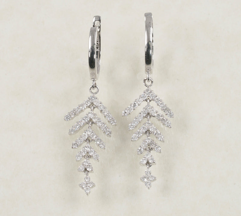 DIAMOND HOOP DANGLING EARRINGS 0.96 CARATS IN 18K WHITE GOLD (LE-497)