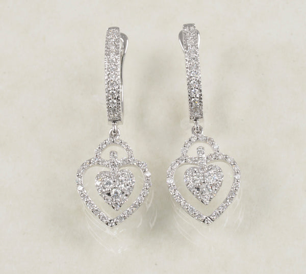 DIAMOND DOUBLE HEART EARRINGS 0.72 CARATS IN 18K WHITE GOLD (LES-499)