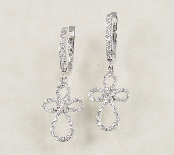 DIAMOND DROP HOOP EARRINGS 0.59 CARATS IN 18K WHITE GOLD (LES-522)