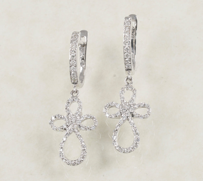 DIAMOND DROP HOOP EARRINGS 0.59 CARATS IN 18K WHITE GOLD (LES-522)