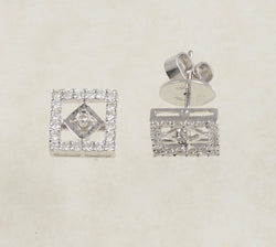 DIAMOND SQUARE STUD EARRINGS 0.48 CARATS IN 18K WHITE GOLD (LES-549)