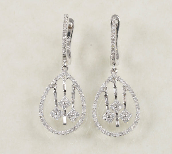 DIAMOND DROP EARRINGS 1.18 CARATS IN 18K WHITE GOLD (LES-617)