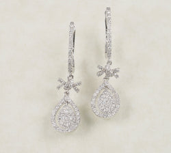 DIAMOND DANGLING HOOP EARRINGS 1.08 CARATS IN 18K WHITE GOLD (LE-621)