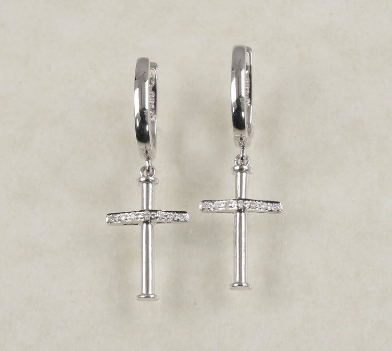 DIAMOND CROSS EARRINGS 0.06 CARATS IN 18K WHITE GOLD (LES-653)