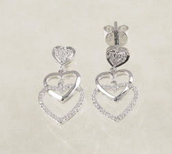 DIAMOND DOUBLE HEART EARRINGS 0.24 CARATS IN 18K WHITE GOLD (LES-654)