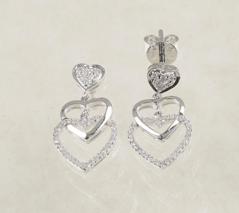 DIAMOND DOUBLE HEART EARRINGS 0.24 CARATS IN 18K WHITE GOLD (LES-654)