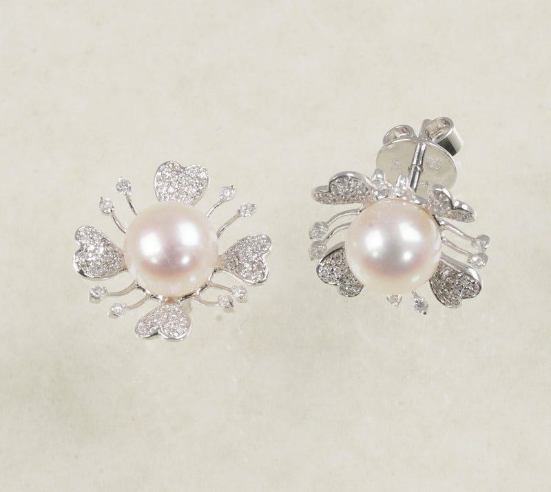 DIAMOND STUD PEARL EARRINGS 0.59 CARATS IN 18K WHITE GOLD (LES-659)