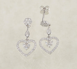 DIAMOND HEART DROP EARRINGS 1.36 CARATS IN 18K WHITE GOLD (LES-665)