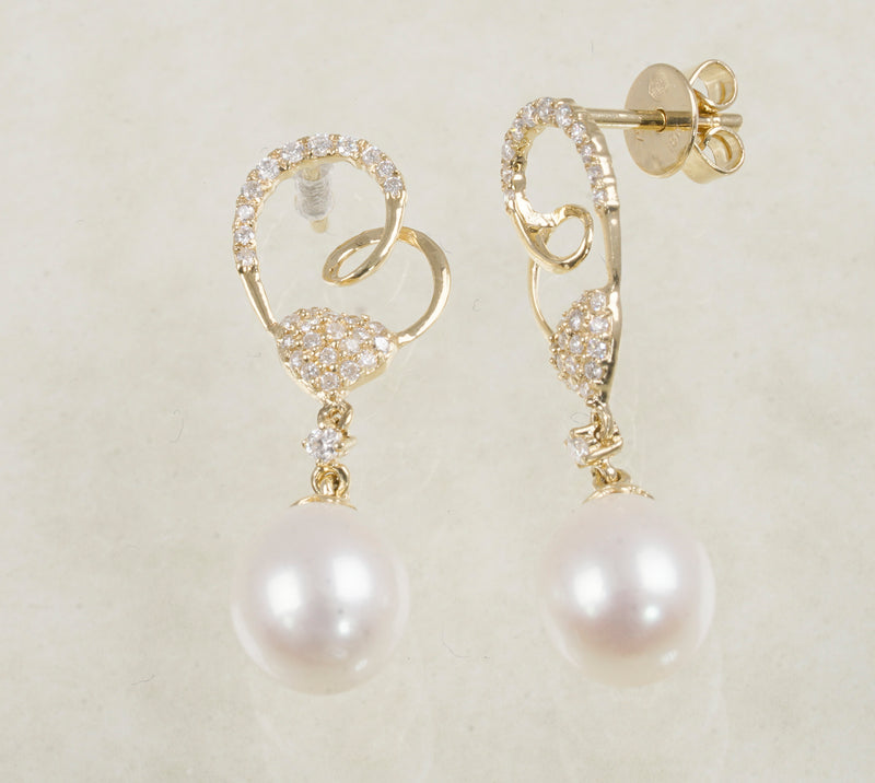 DIAMOND PEARL STUD EARRINGS 0.46 CARATS IN 18K YELLOW GOLD (LES-683)