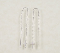 DIAMOND DANGLING CROSS EARRINGS 0.18 CARATS IN 18K WHITE GOLD (LE-709)