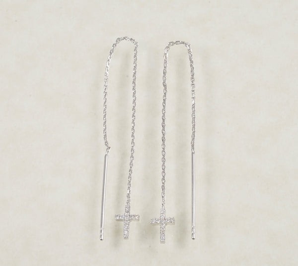 DIAMOND DANGLING CROSS EARRINGS 0.18 CARATS IN 18K WHITE GOLD (LE-709)