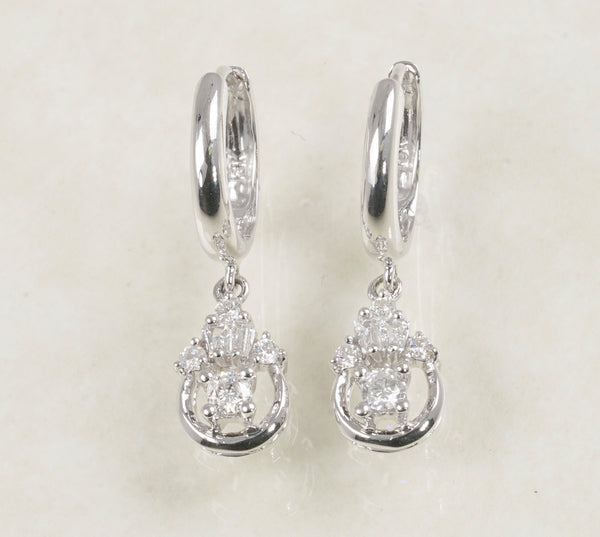 DIAMOND DANGLING HOOP EARRINGS 0.42 CARATS IN 18K WHITE GOLD (LE-717)