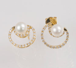 DIAMOND PEARL EARRINGS 0.41 CARATS IN 18K YELLOW GOLD (LES-757)