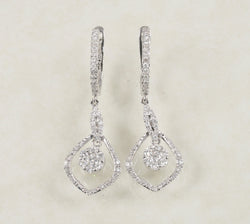 DIAMOND DANGLING HOOP EARRINGS 1.08 CARATS IN 18K WHITE GOLD (LE-758)