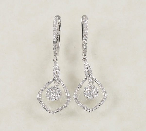 DIAMOND DANGLING HOOP EARRINGS 1.08 CARATS IN 18K WHITE GOLD (LE-758)