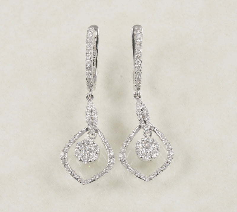 DIAMOND DANGLING HOOP EARRINGS 1.08 CARATS IN 18K WHITE GOLD (LE-758)