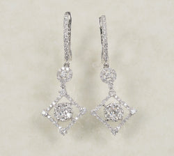 DIAMOND DROP EARRINGS 1.38 CARATS IN 18K WHITE GOLD (LES-768)