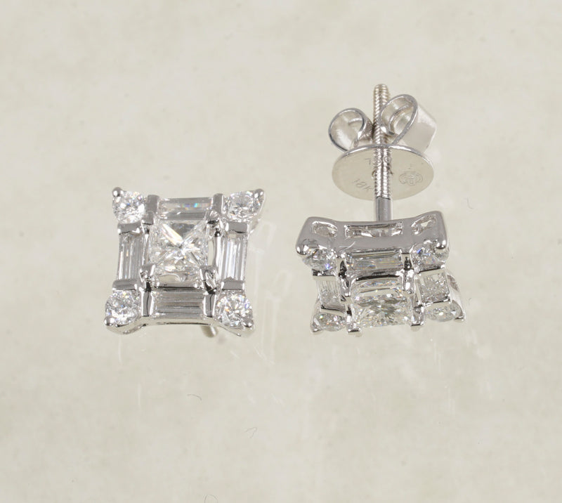 DIAMOND SQUARE STUD EARRINGS 1.22 CARATS IN 18K WHITE GOLD (LES-790)