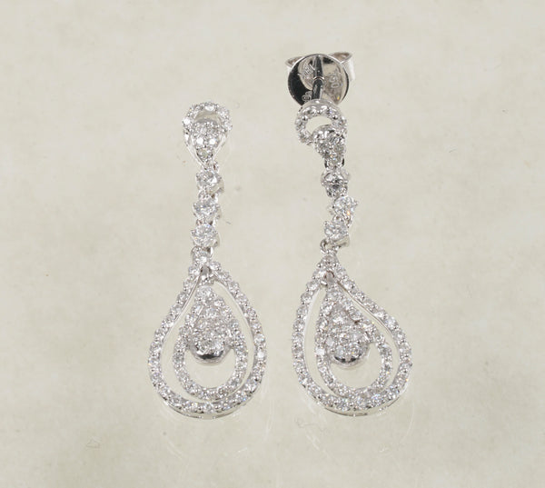 DIAMOND DANGLING EARRINGS 0.88 CARATS IN 18K WHITE GOLD (LES-829)