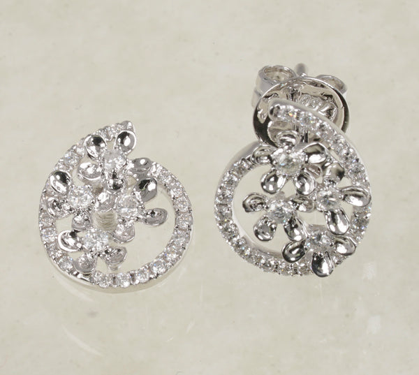 DIAMOND MINI FLOWER EARRINGS 0.37 CARATS IN 18K WHITE GOLD (LE-840)