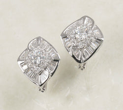 BAGUETTE FLOWER DIAMOND EARRINGS 0.89 CARATS IN 18K WHITE GOLD (LE-889)