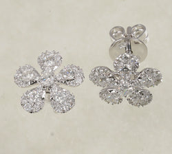 FLOWER STUD DIAMOND EARRINGS 0.87 CARATS IN 18K WHITE GOLD (LE-907)