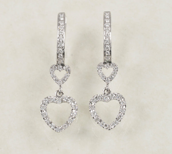 DIAMOND DOUBLE HEART EARRINGS 0.34 CARATS IN 18K WHITE GOLD (LE-922)