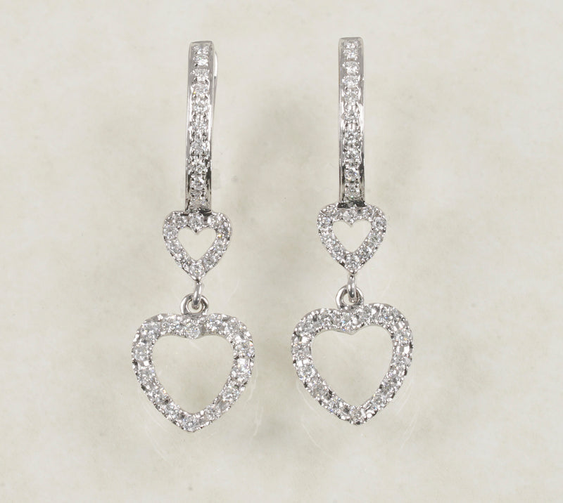 DIAMOND DOUBLE HEART EARRINGS 0.34 CARATS IN 18K WHITE GOLD (LE-922)