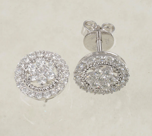 DIAMOND HALO STUD EARRINGS 0.87 CARATS IN 18K WHITE GOLD (LE-931)