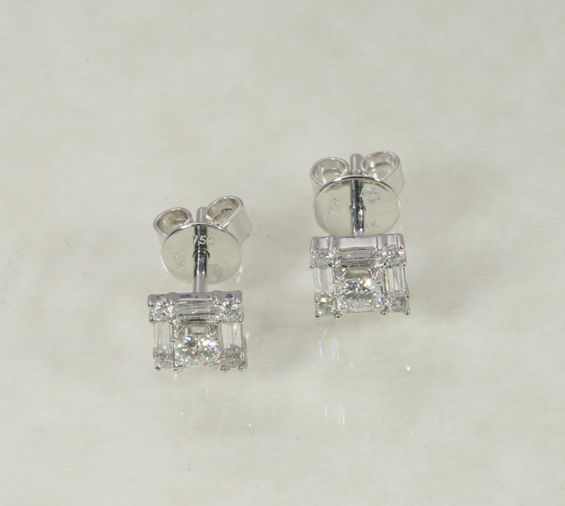 DIAMOND HALO STUD EARRINGS 0.55 CARATS IN 18K WHITE GOLD (LES-1017)