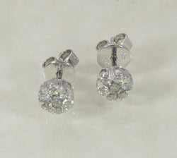 DIAMOND HALO STUD EARRINGS 0.90 CARATS IN 18K WHITE GOLD (LES-1015)