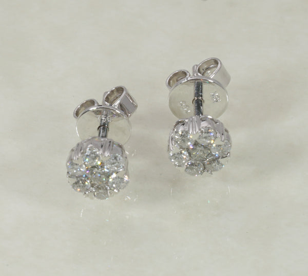 DIAMOND HALO STUD EARRINGS 0.90 CARATS IN 18K WHITE GOLD (LES-1015)