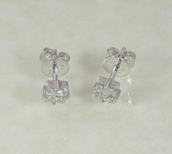 DIAMOND PRINCESS CLUSTER STUD EARRINGS 0.62 CARATS IN 18K WHITE GOLD (LES-1016)