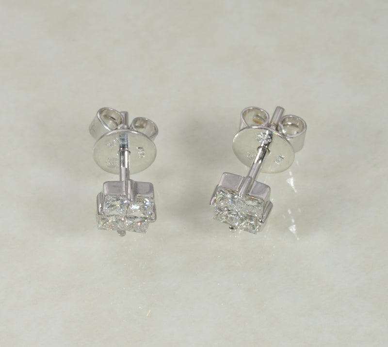 DIAMOND PRINCESS CLUSTER STUD EARRINGS 0.62 CARATS IN 18K WHITE GOLD (LES-1016)