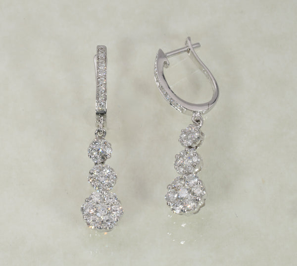 DIAMOND HOOP TRIO DROP EARRINGS 1.25 CARATS IN 18K WHITE GOLD (LES-1022)