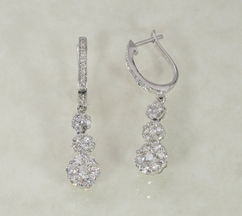 DIAMOND HOOP TRIO DROP EARRINGS 1.25 CARATS IN 18K WHITE GOLD (LES-1022)